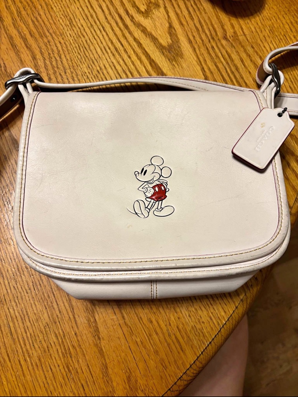 Coach White Leather Shoulder Bag with Mickey Mouse Accent open tu offered
